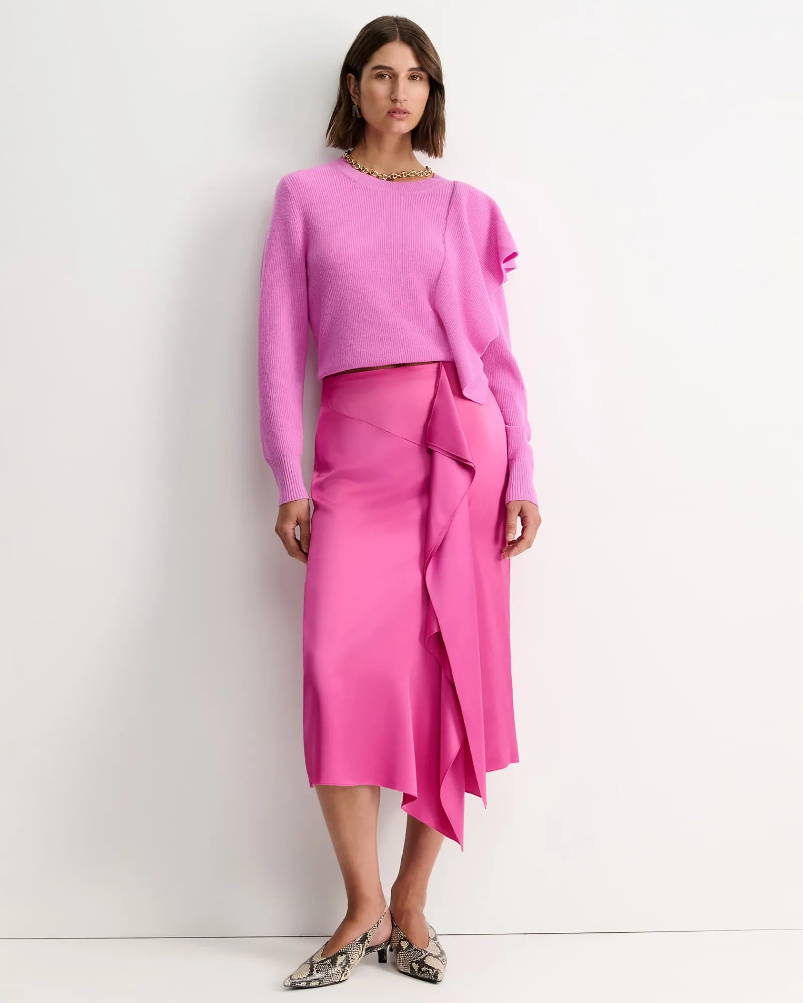 Sale Sportscraft Harlow Sateen Ruffle Midi Skirt in Grape