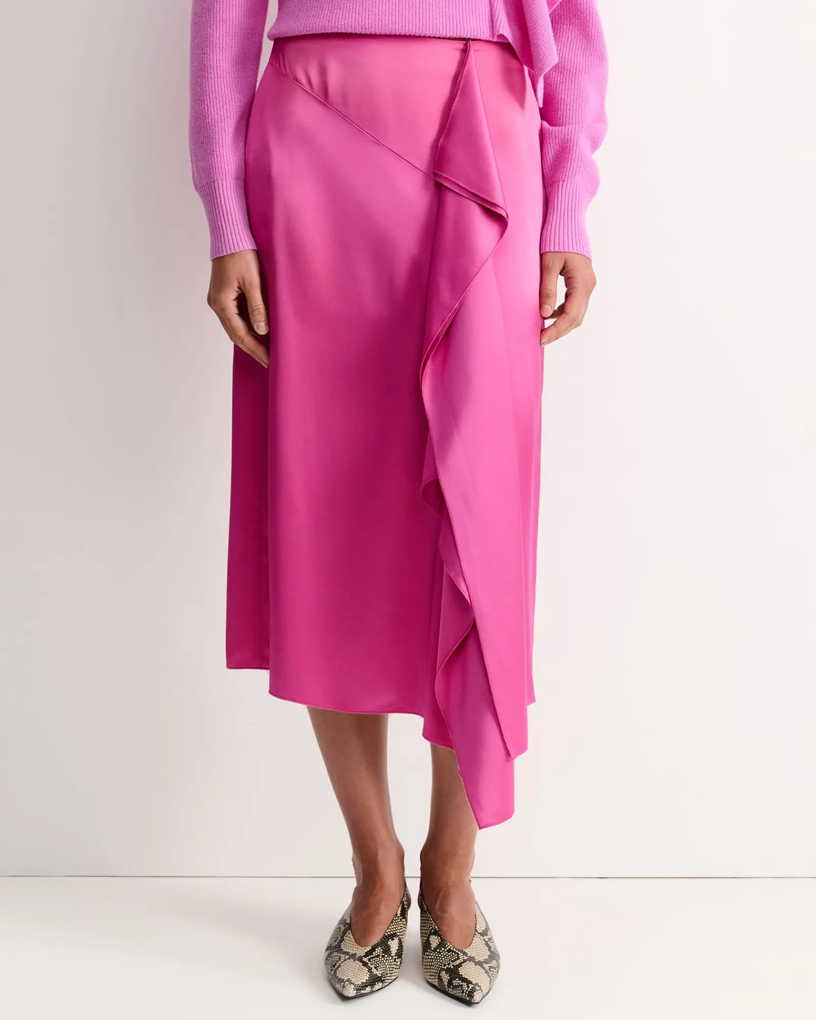 Sale Sportscraft Harlow Sateen Ruffle Midi Skirt in Grape