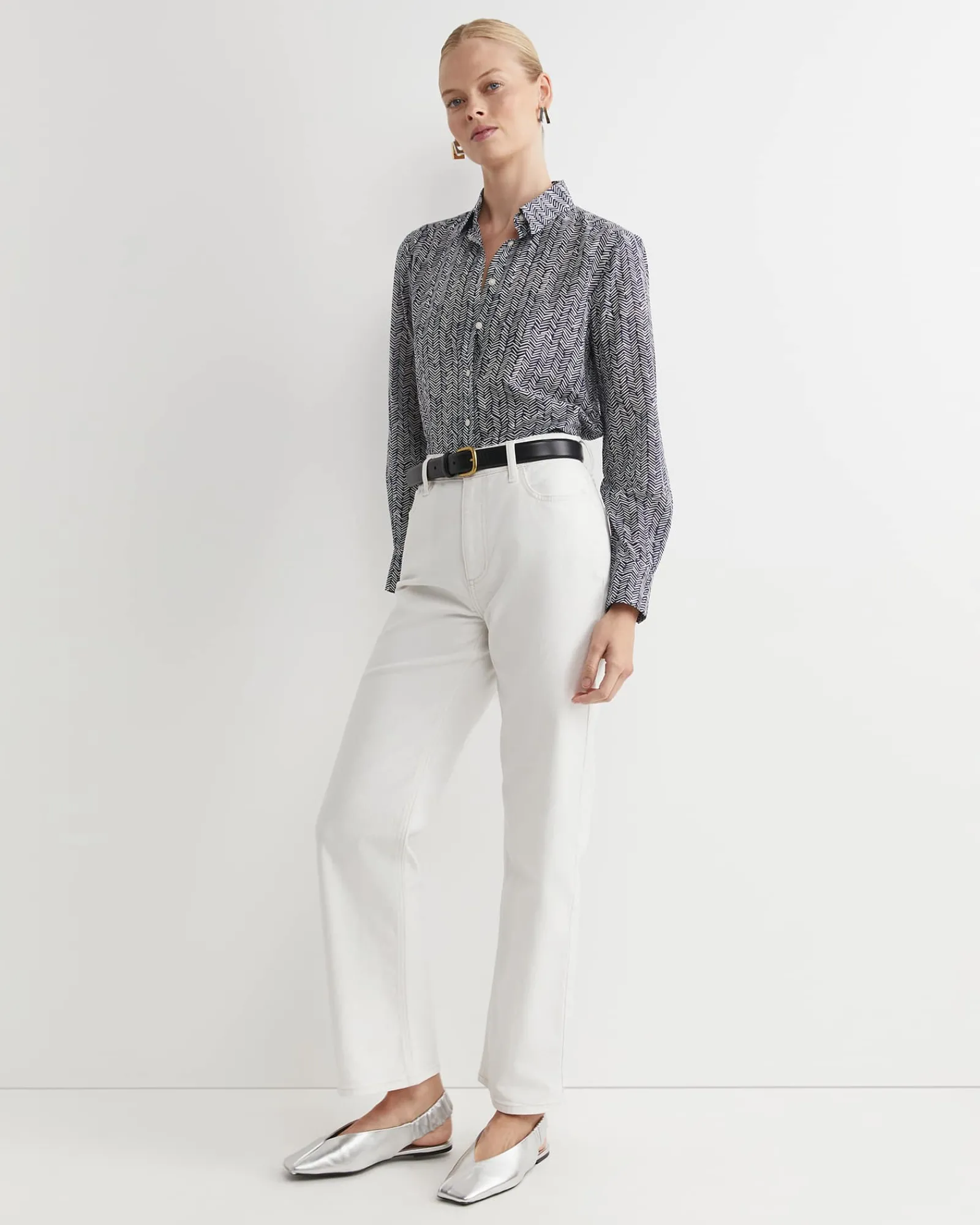 Best Sportscraft Harriet Cotton Silk Shirt in Navy Multi NavyMulti