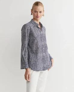 Best Sportscraft Harriet Cotton Silk Shirt in Navy Multi NavyMulti