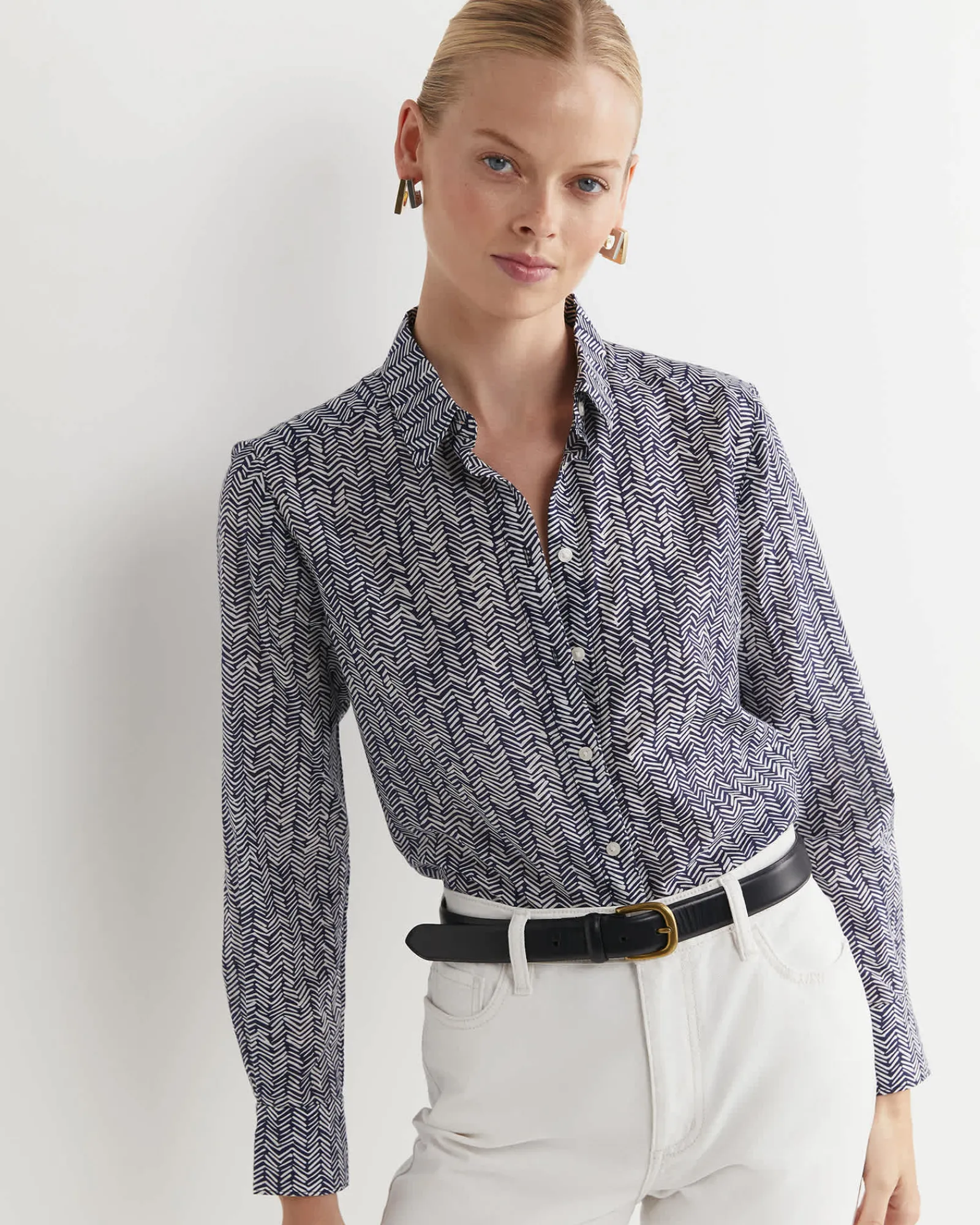 Best Sportscraft Harriet Cotton Silk Shirt in Navy Multi NavyMulti