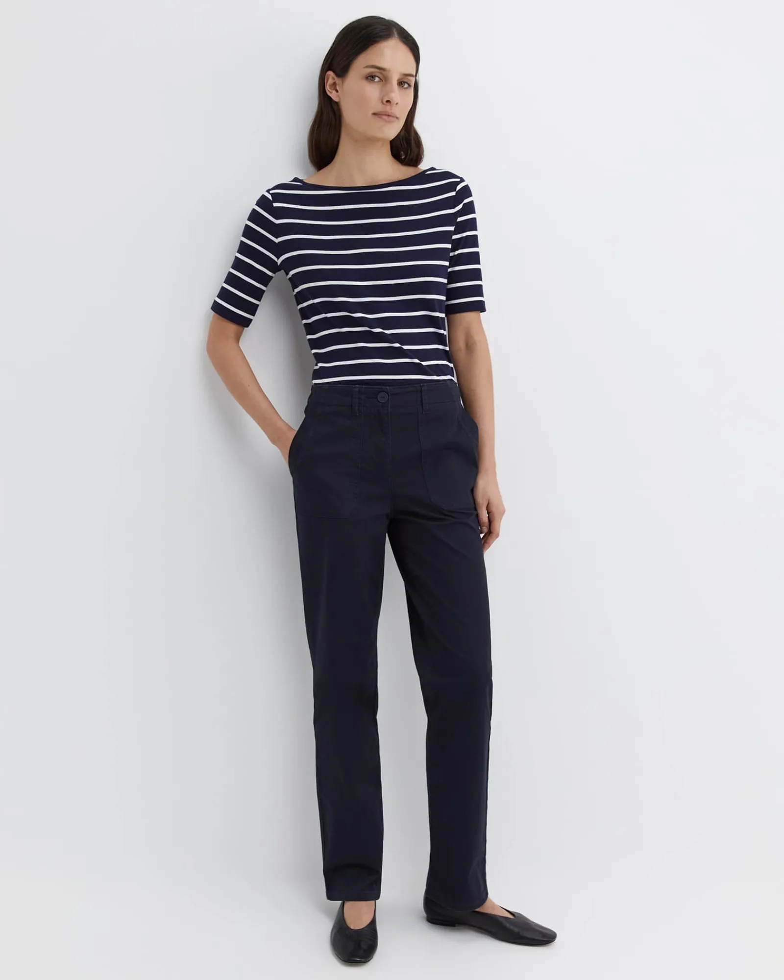 Best Sportscraft Heidi Boat Neck Half Sleeve Tee in Navywhite Navy/white