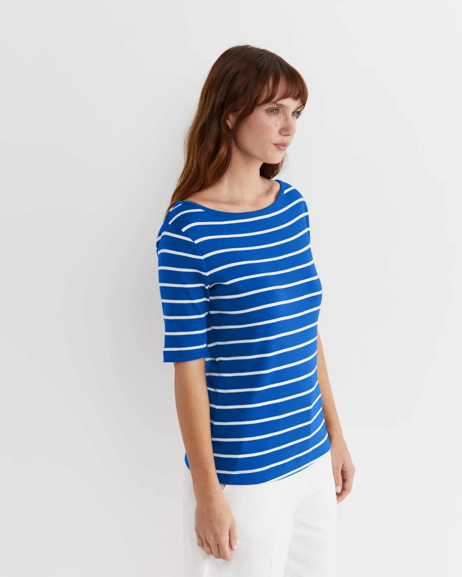 Clearance Sportscraft Heidi Boat Neck Half Sleeve Tee in Bluewhite Blue/white
