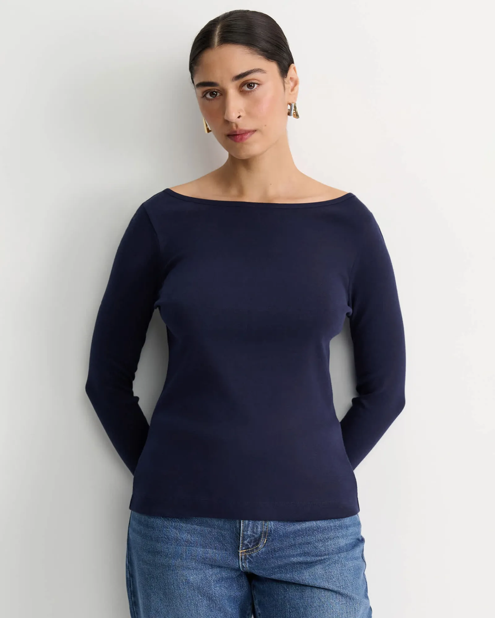 Outlet Sportscraft Heidi Long Sleeve Rib Tee in Navy