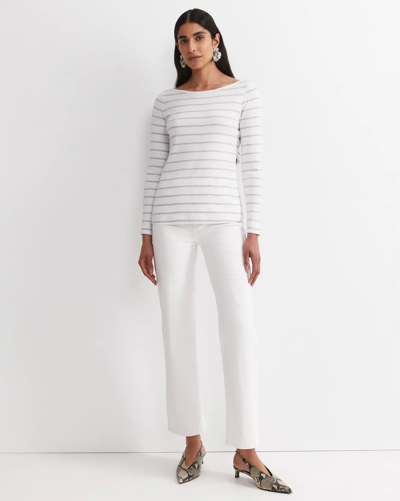Sale Sportscraft Heidi Long Sleeve Rib Tee in Whitegrey Melange White/greyMelange