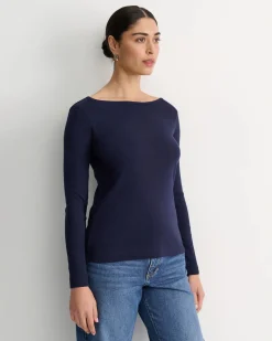 Outlet Sportscraft Heidi Long Sleeve Rib Tee in Navy