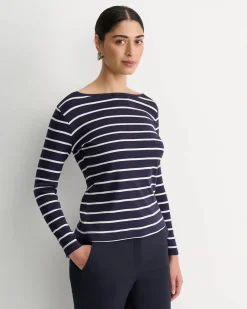 Fashion Sportscraft Heidi Long Sleeve Rib Tee in Navywhite Navy/white