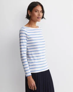 New Sportscraft Heidi Long Sleeve Rib Tee in Whiteblue White/blue