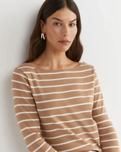 Online Sportscraft Heidi Long Sleeve Rib Tee in Tanwhite Tan/white