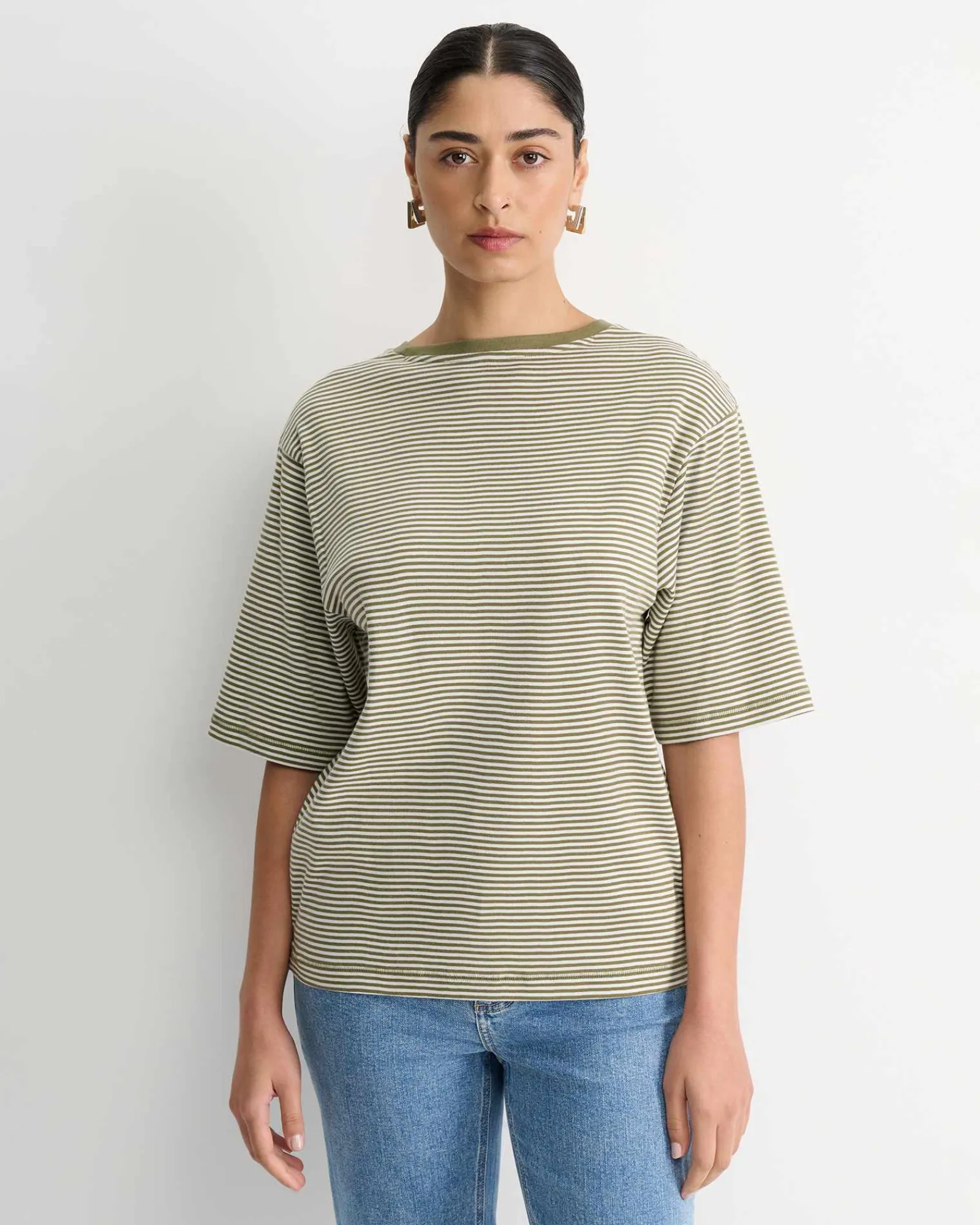 New Sportscraft Heidi Oversized T-Shirt in Khakiwhite Khaki/white