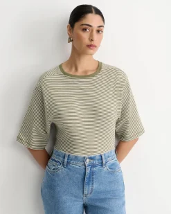 New Sportscraft Heidi Oversized T-Shirt in Khakiwhite Khaki/white