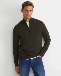 Sale Sportscraft Henry Merino Quarter Zip Knit in Dark Khaki DarkKhaki