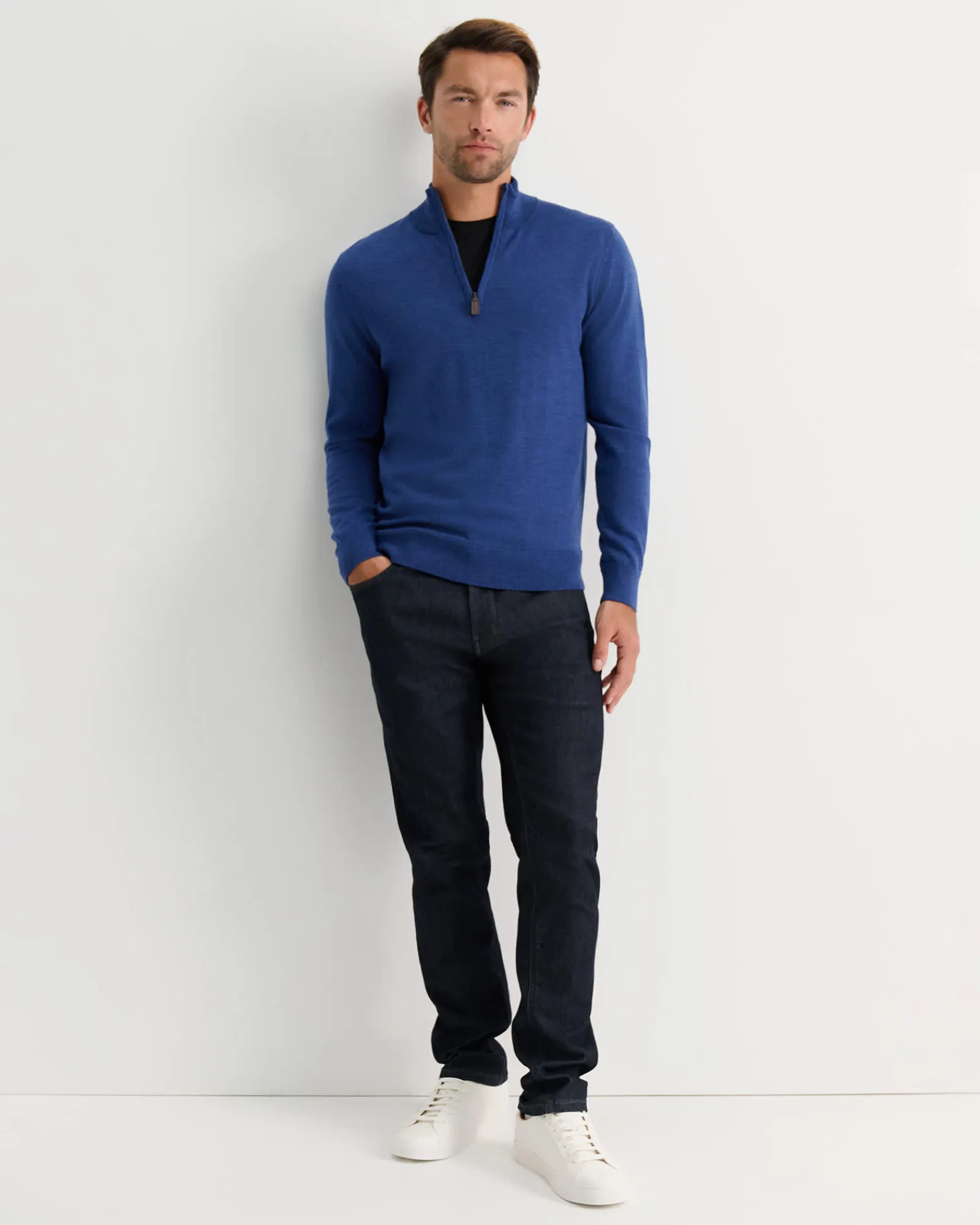 Online Sportscraft Henry Merino Quarter Zip Knit in Lapis