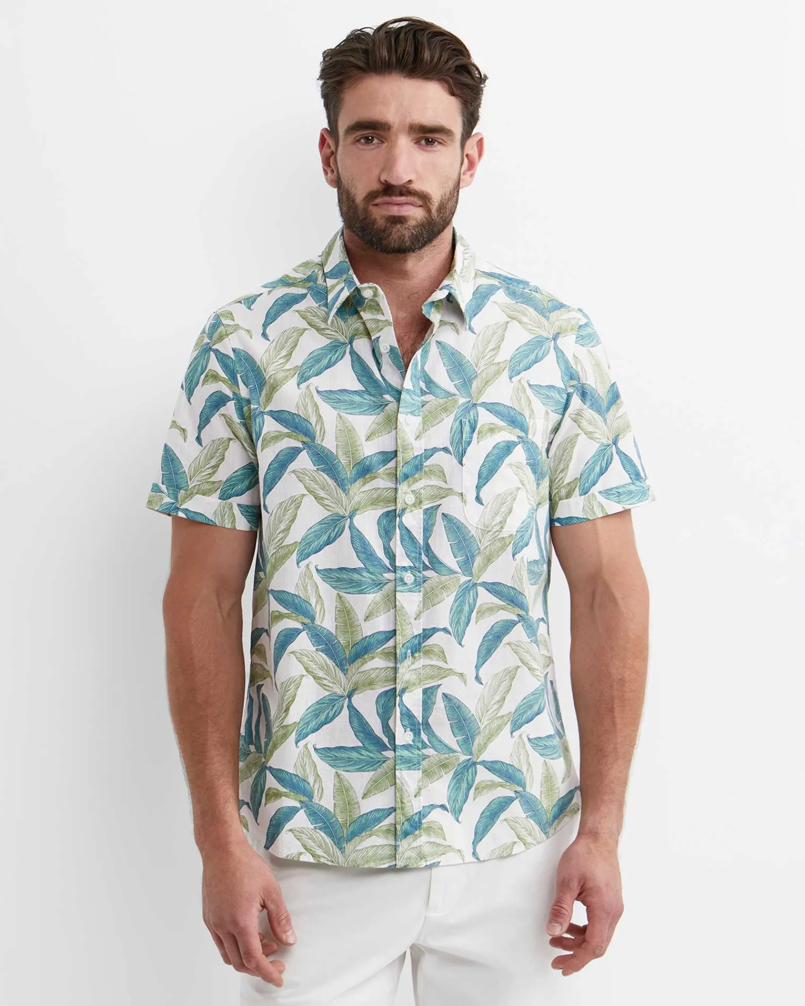 Sale Sportscraft Howard Short Sleeve Cotton Shirt in Whitemulti White/multi