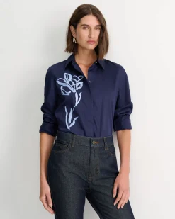 New Sportscraft Iris Embroidered Shirt in Navy Multi NavyMulti
