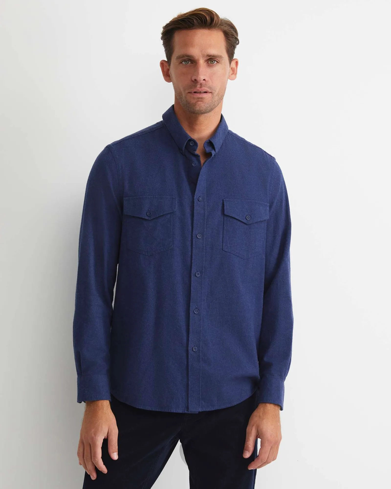 Online Sportscraft Jarron Long Sleeve Shirt in Navy Melange NavyMelange