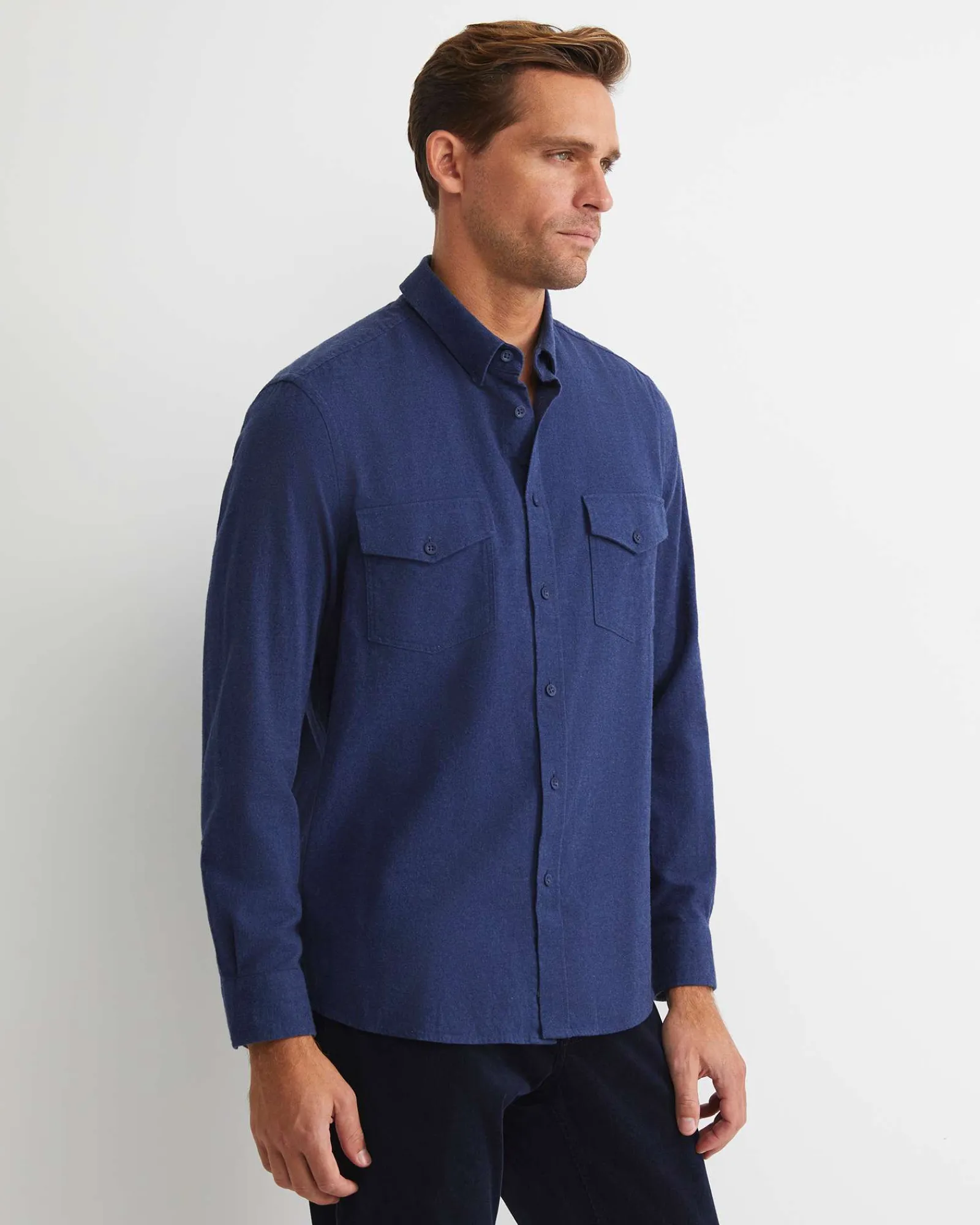 Online Sportscraft Jarron Long Sleeve Shirt in Navy Melange NavyMelange