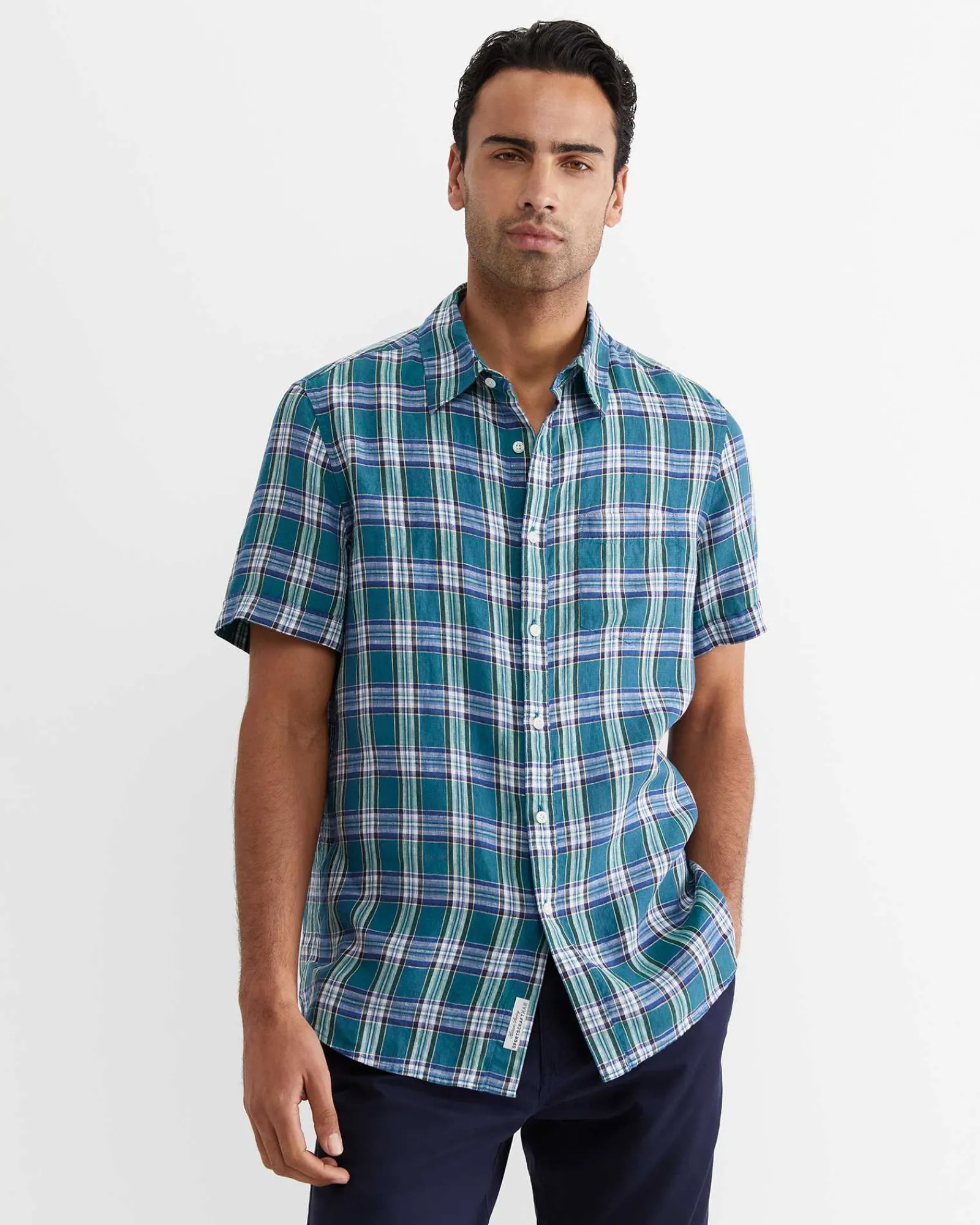 Fashion Sportscraft Johnston Short Sleeve Linen Check Shirt in Multi