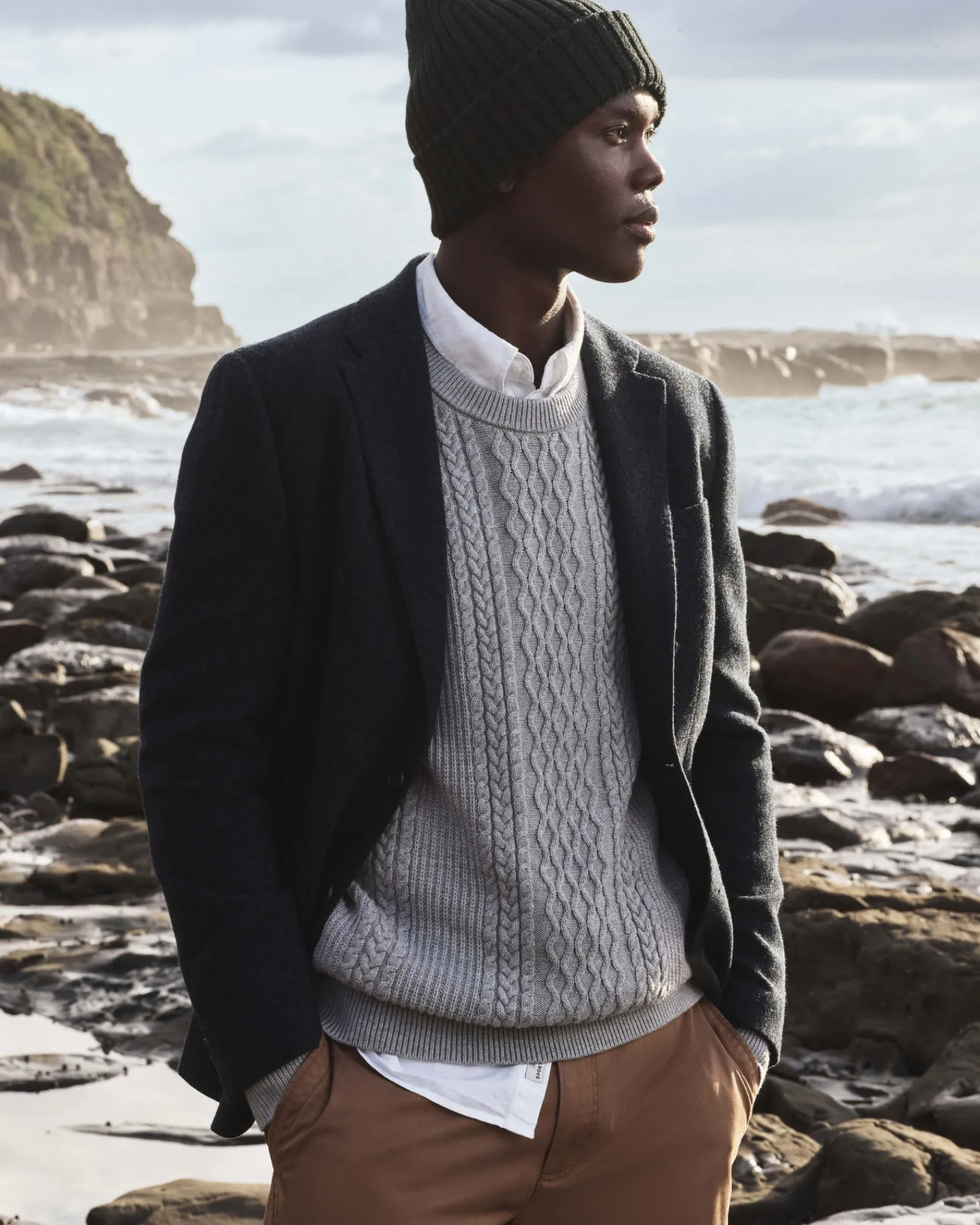 Best Sportscraft Joshua Cable Crew Knit in Grey Melange GreyMelange