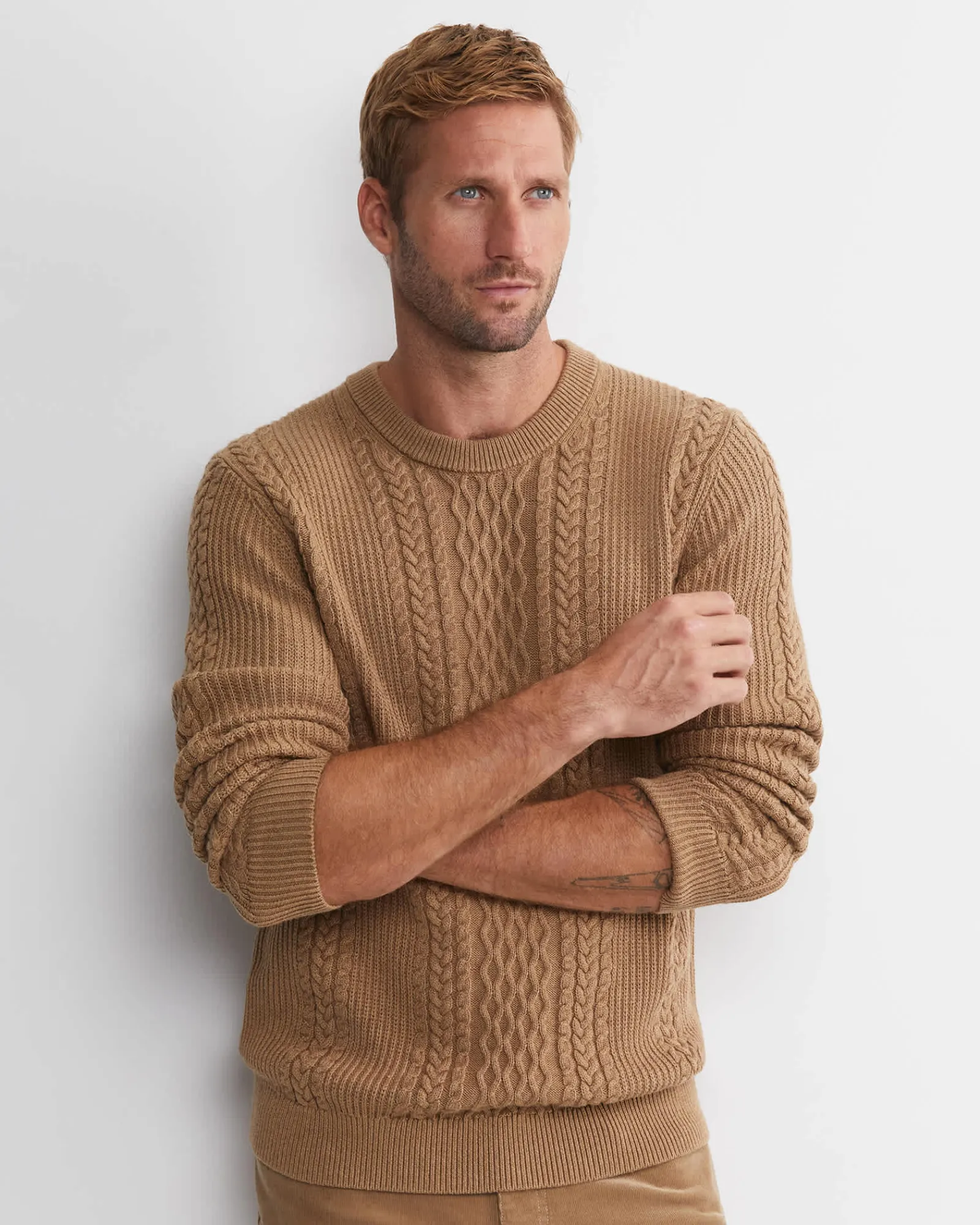 Hot Sportscraft Joshua Cable Crew Knit in Toffee