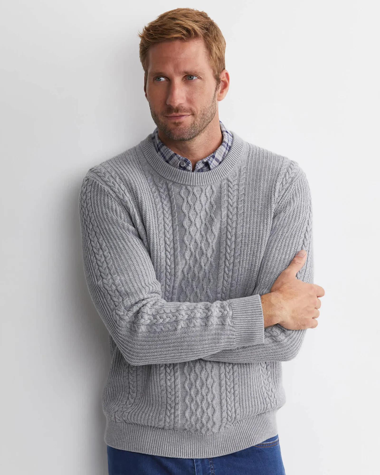 Best Sportscraft Joshua Cable Crew Knit in Grey Melange GreyMelange