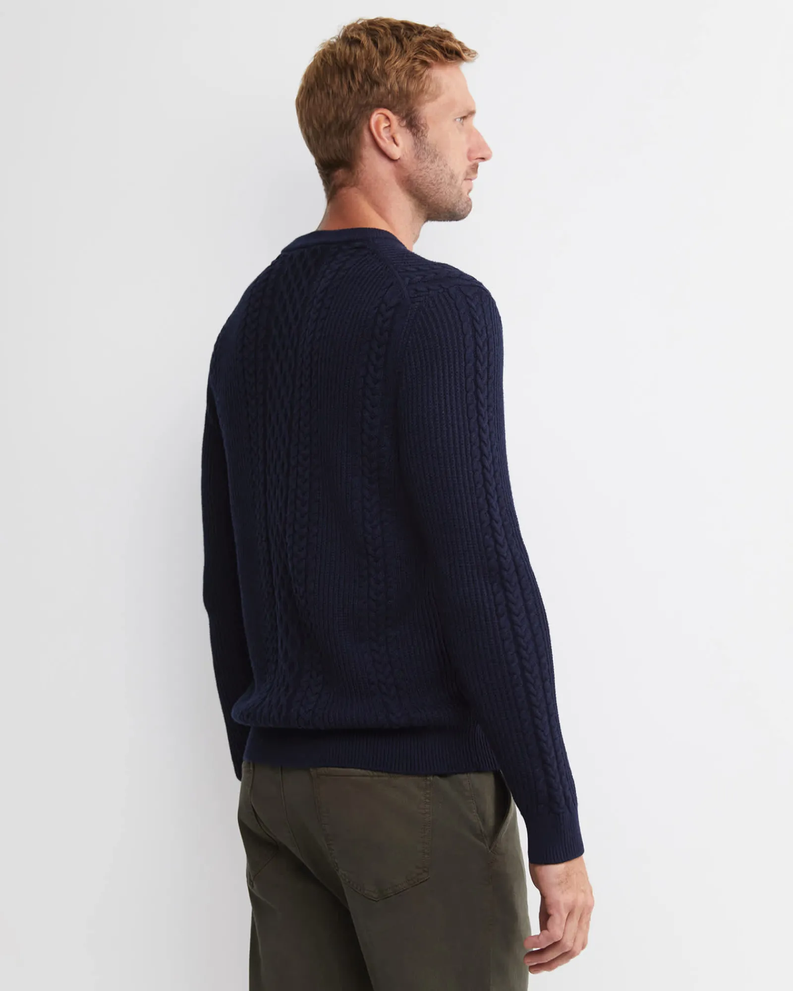 Sale Sportscraft Joshua Cable Crew Knit in Navy Melange NavyMelange