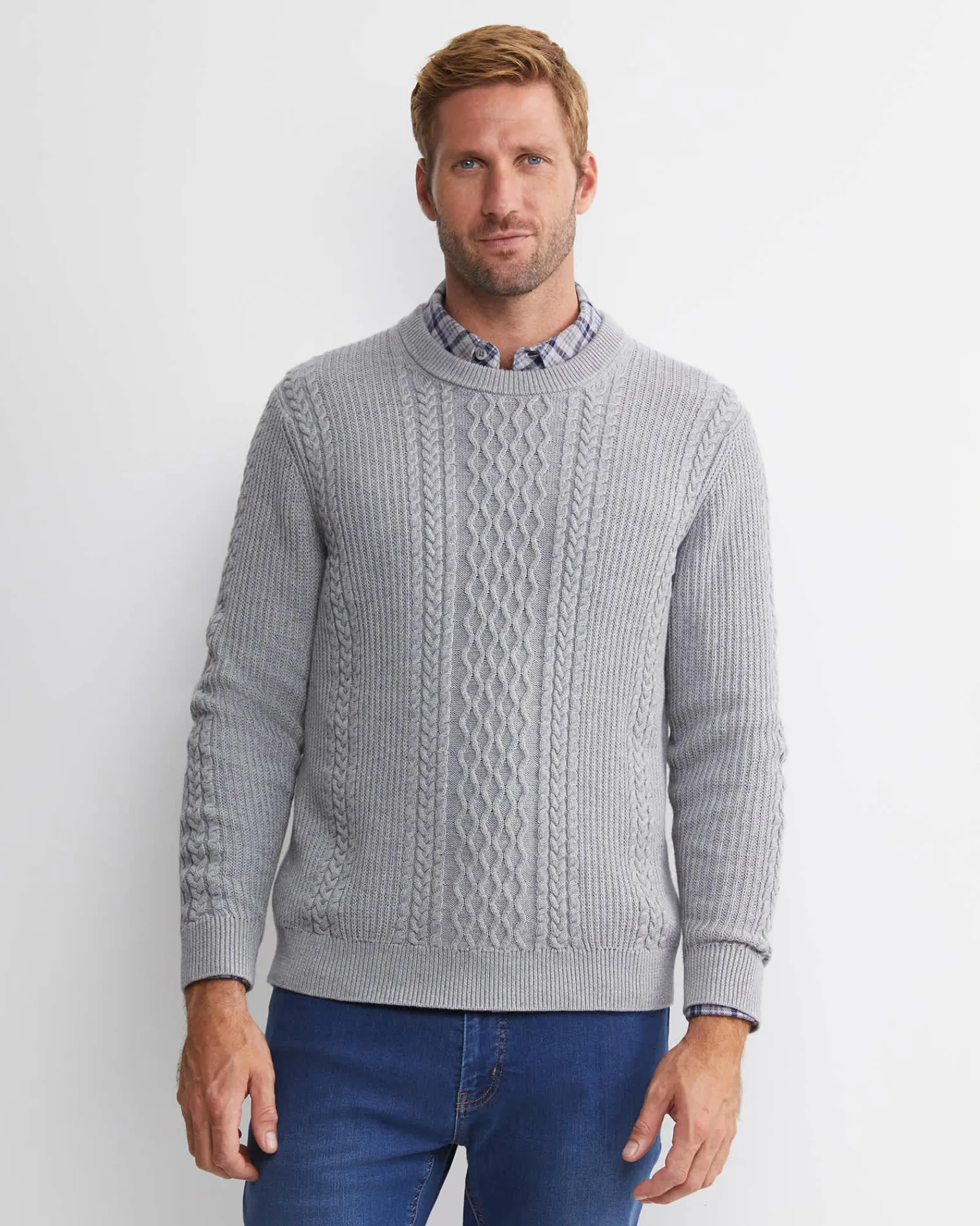 Best Sportscraft Joshua Cable Crew Knit in Grey Melange GreyMelange