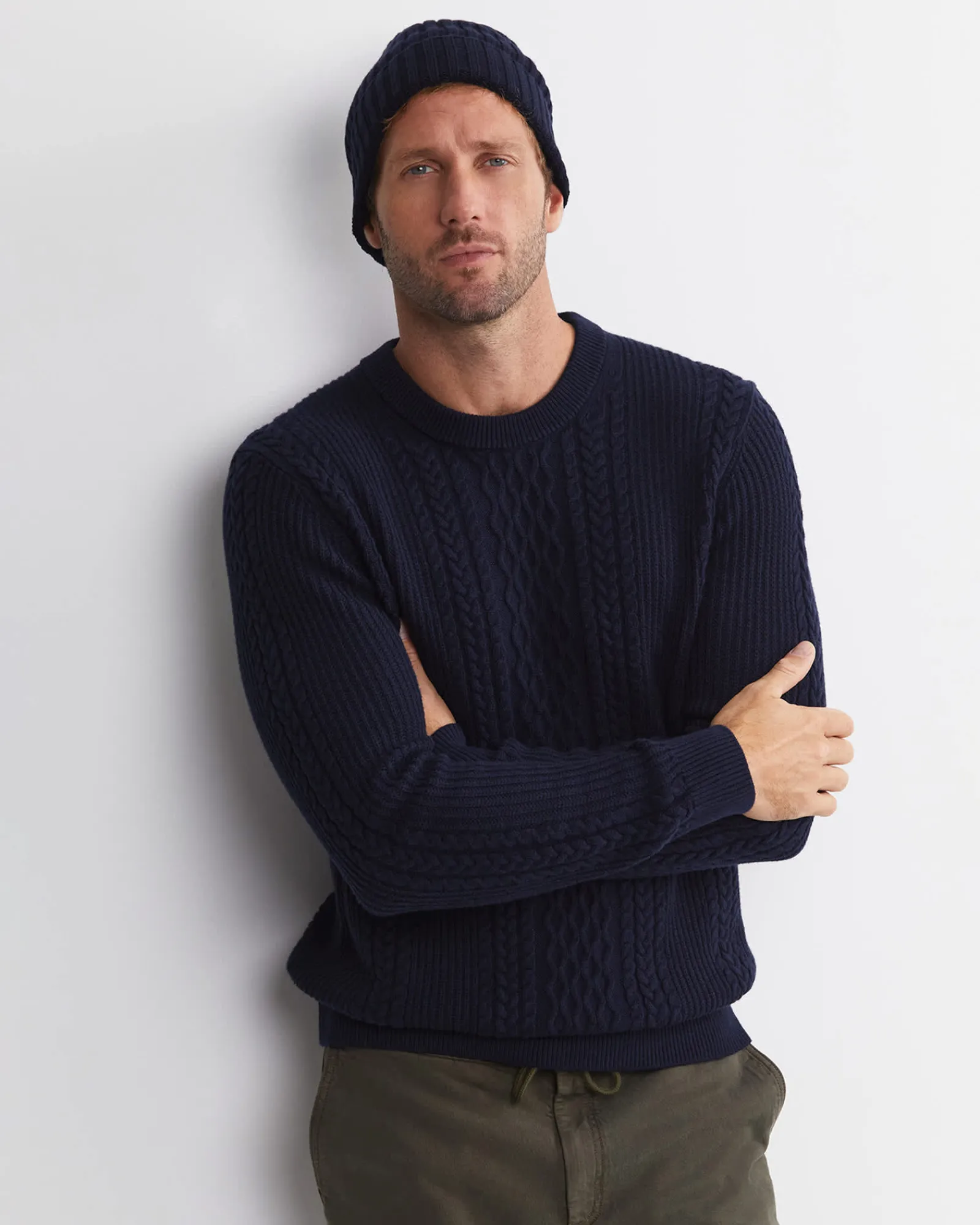 Sale Sportscraft Joshua Cable Crew Knit in Navy Melange NavyMelange