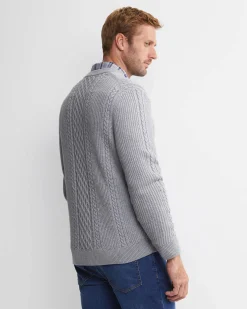 Best Sportscraft Joshua Cable Crew Knit in Grey Melange GreyMelange