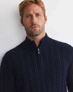 Best Sportscraft Joshua Cable Quarter Zip Knit in Navy Melange NavyMelange