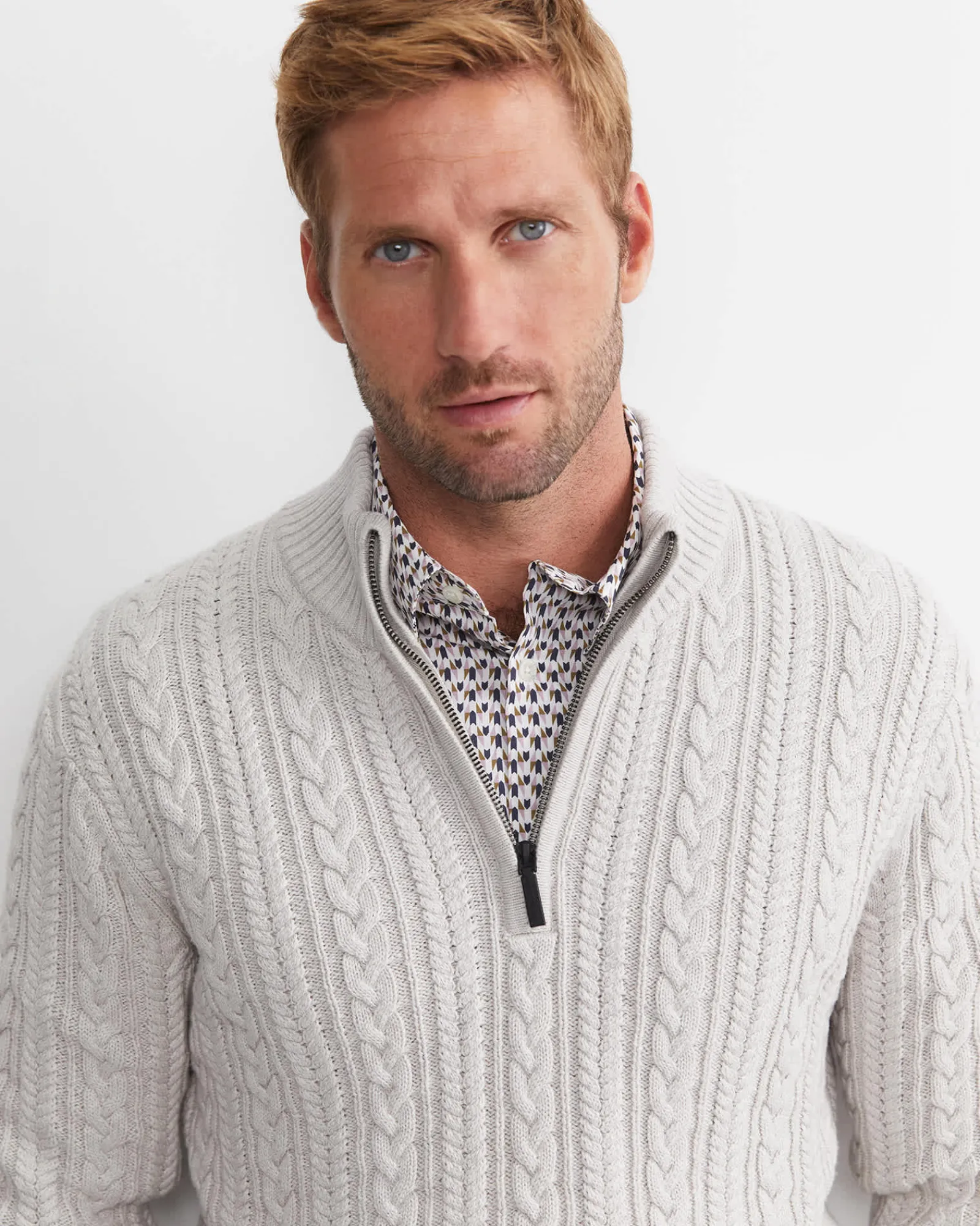 Sale Sportscraft Joshua Cable Quarter Zip Knit in Oatmeal