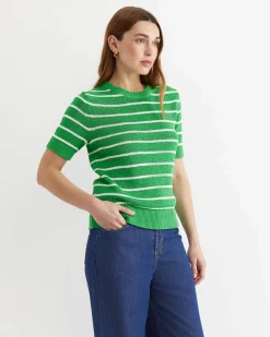 Discount Sportscraft Josie Tape Yarn Crew Knit in Green Multi GreenMulti