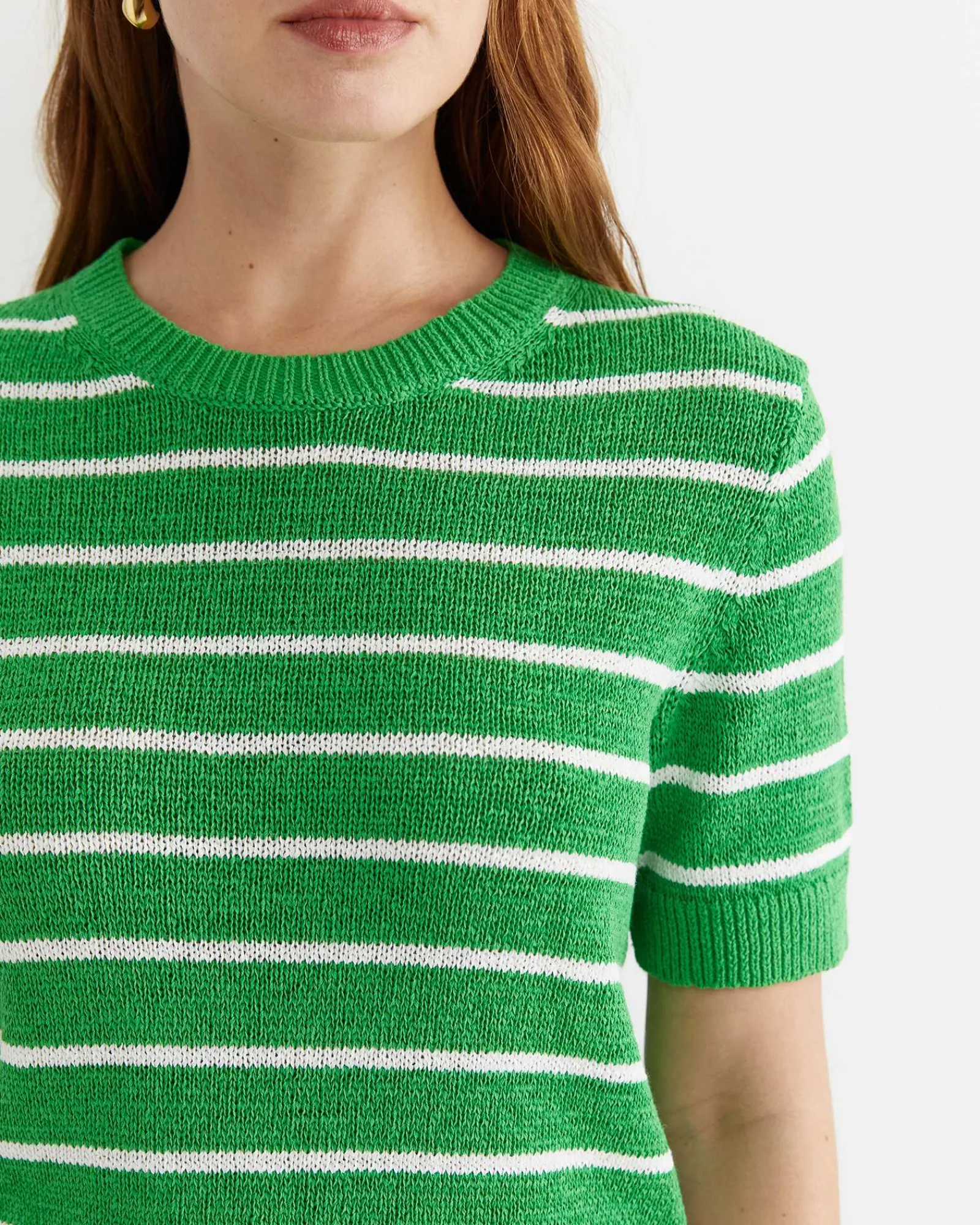 Discount Sportscraft Josie Tape Yarn Crew Knit in Green Multi GreenMulti