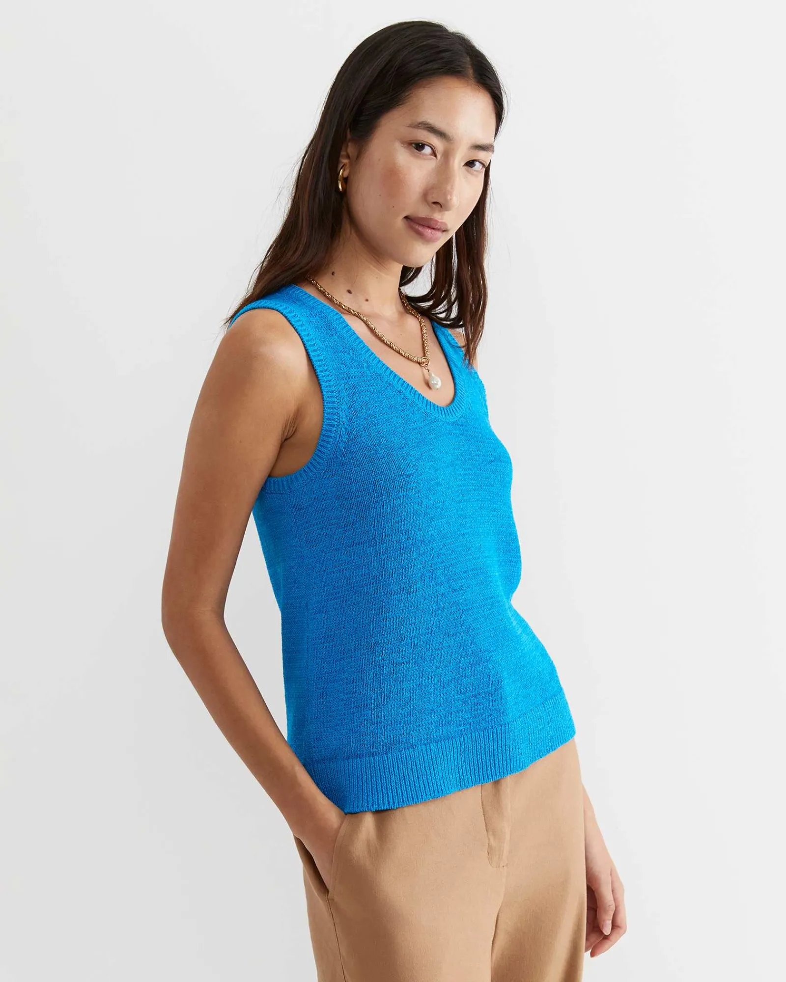 Clearance Sportscraft Josie Tape Yarn Singlet in Cove Blue CoveBlue