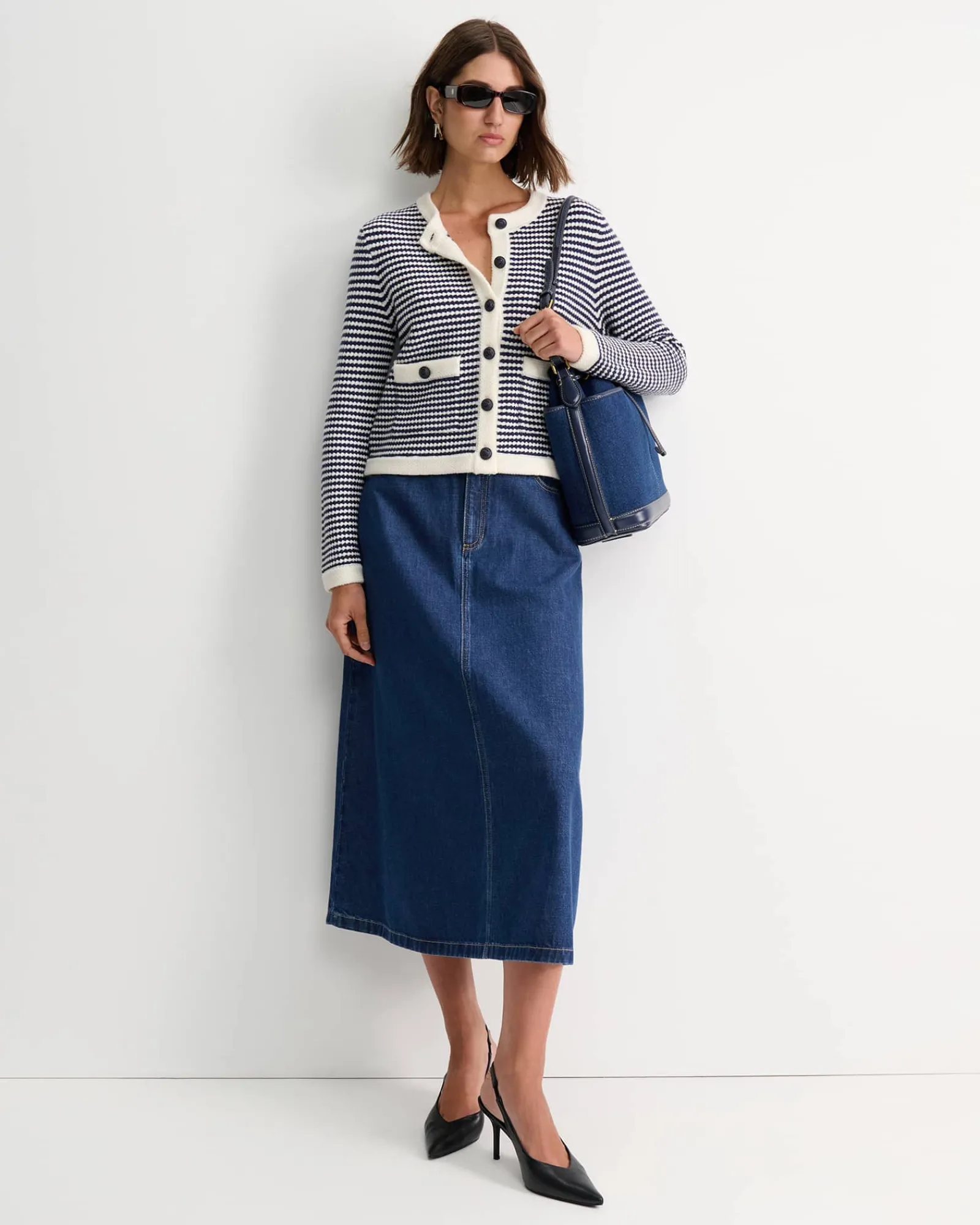 Online Sportscraft Joyce Merino Wool Cardigan in Navywhite Navy/white