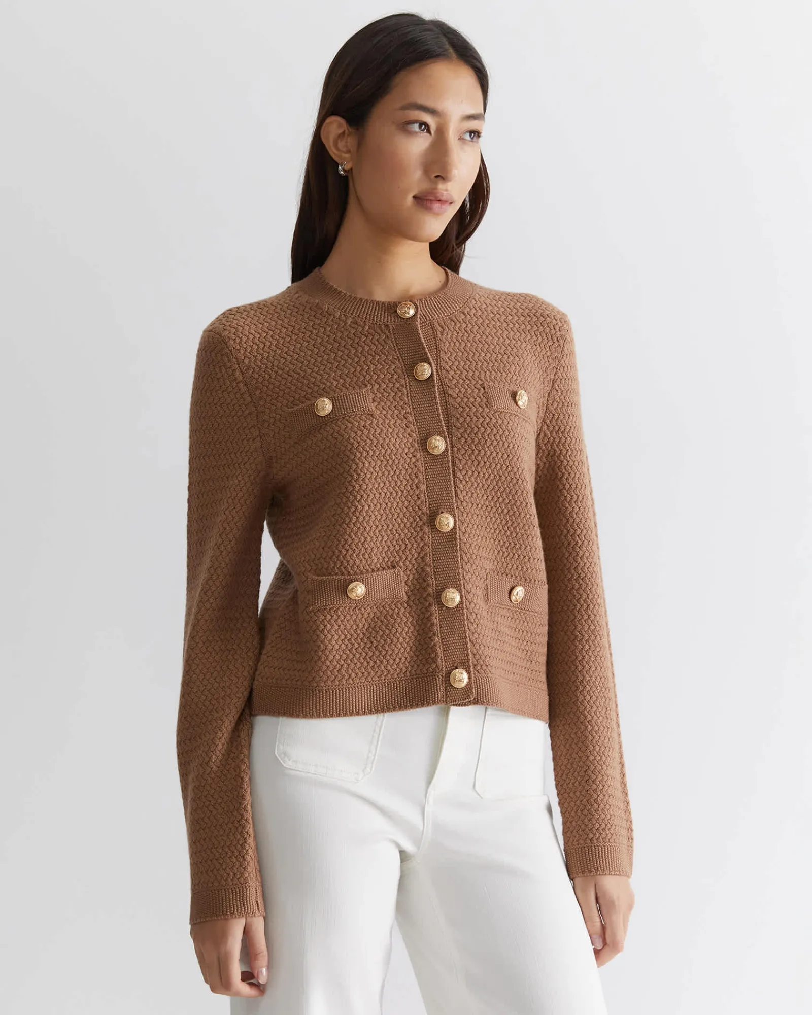 Outlet Sportscraft Joyce Merino Wool Cardigan in Camel