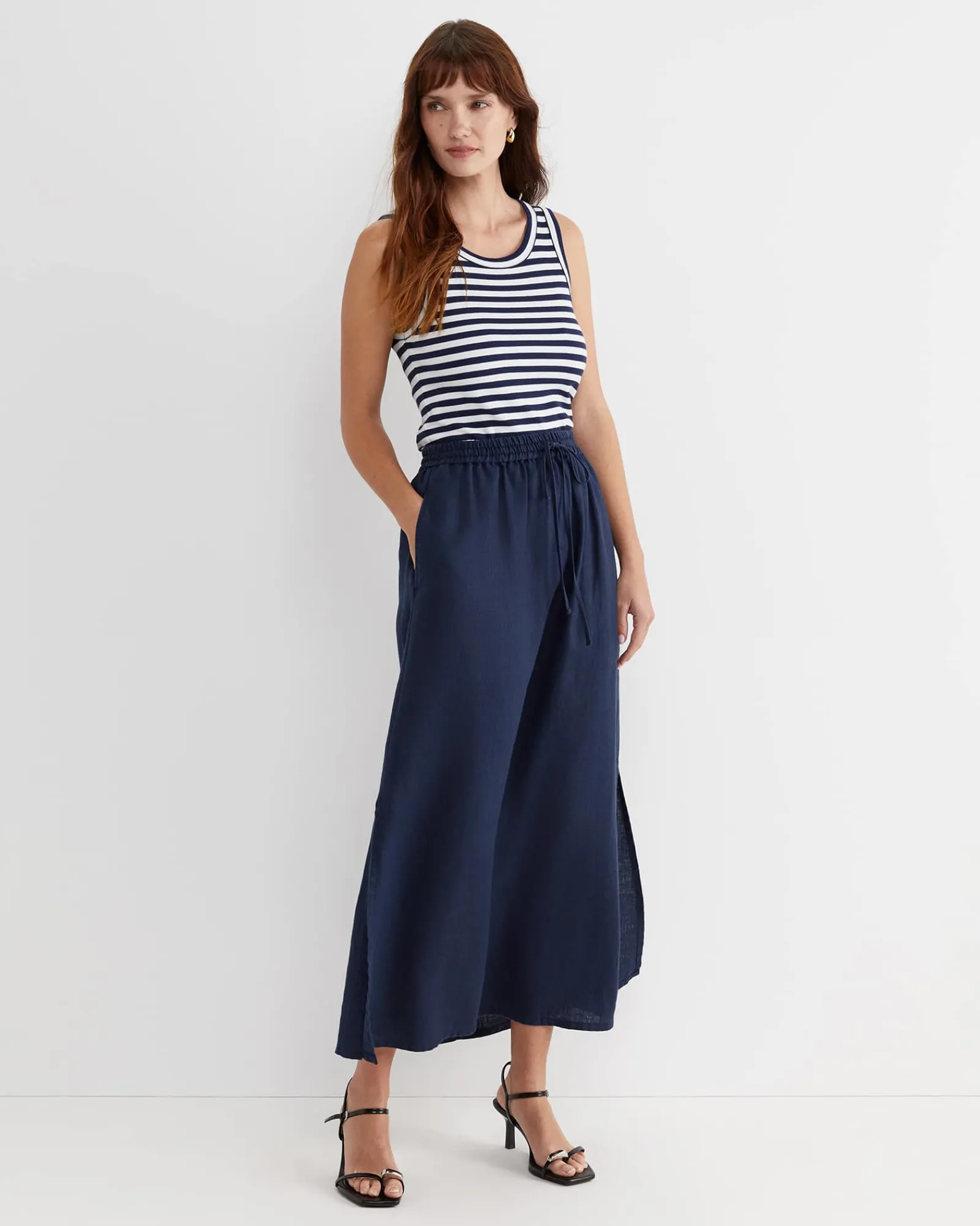 Fashion Sportscraft Julia Stripe Rib Tank in Whitenavy White/navy