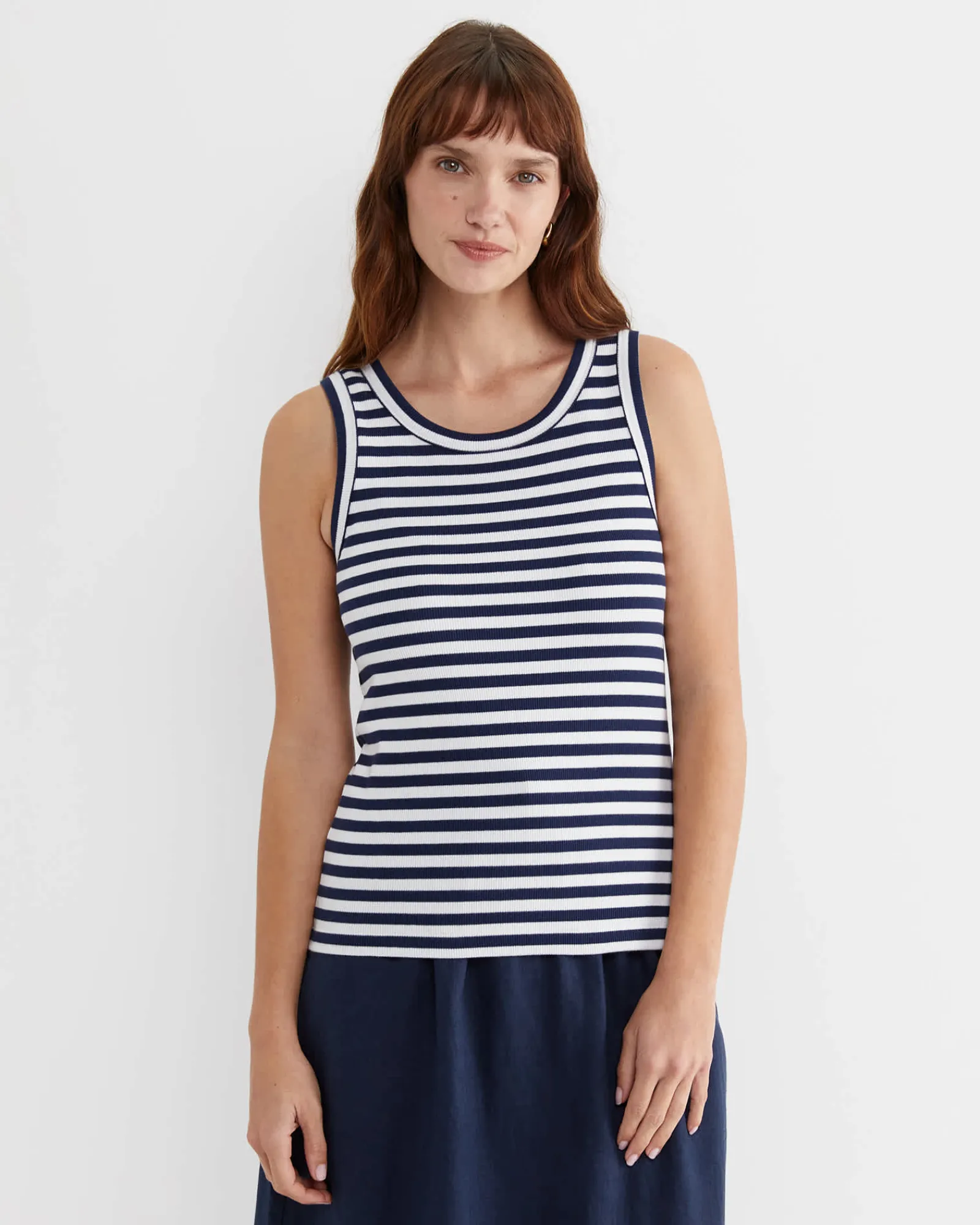 Fashion Sportscraft Julia Stripe Rib Tank in Whitenavy White/navy