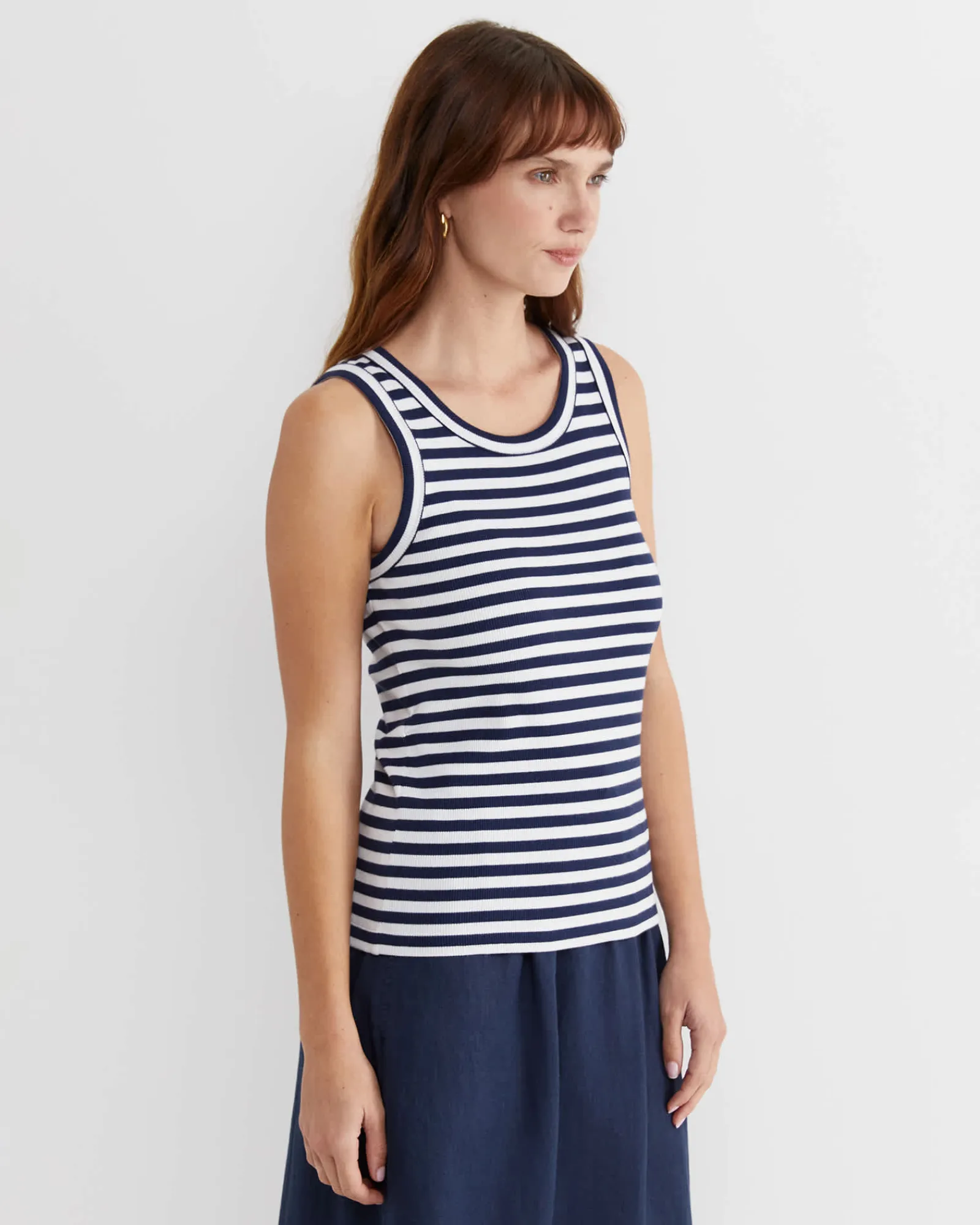 Fashion Sportscraft Julia Stripe Rib Tank in Whitenavy White/navy