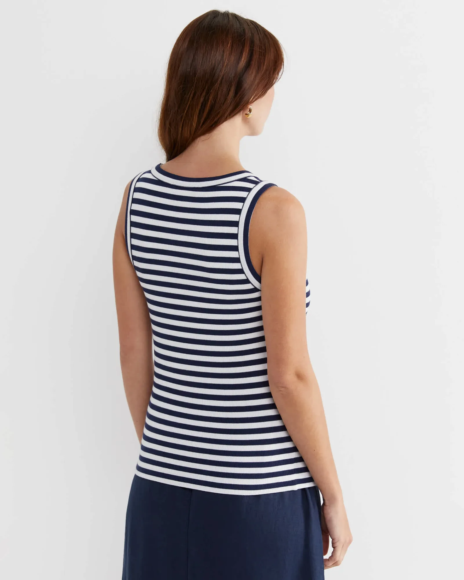 Fashion Sportscraft Julia Stripe Rib Tank in Whitenavy White/navy