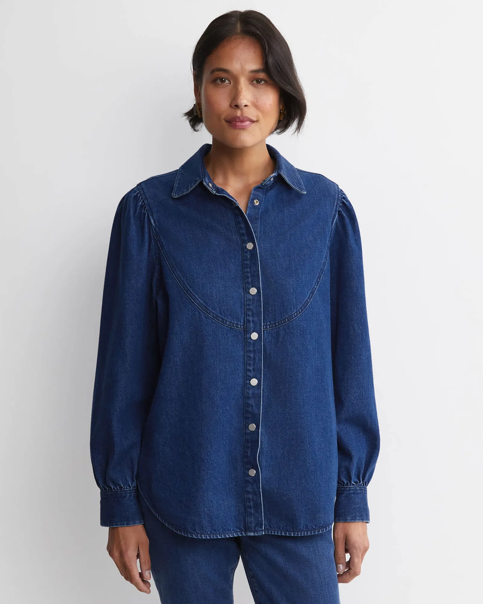 Best Sportscraft Kali Long Sleeve Denim Blouse in Denim Mid Wash DenimMidWash
