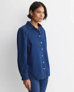 Best Sportscraft Kali Long Sleeve Denim Blouse in Denim Mid Wash DenimMidWash