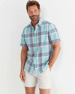 Outlet Sportscraft Knot Short Sleeve Check Shirt in Blue Multi BlueMulti