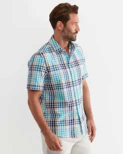 Outlet Sportscraft Knot Short Sleeve Check Shirt in Blue Multi BlueMulti