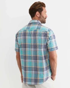 Outlet Sportscraft Knot Short Sleeve Check Shirt in Blue Multi BlueMulti