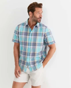 Outlet Sportscraft Knot Short Sleeve Check Shirt in Blue Multi BlueMulti