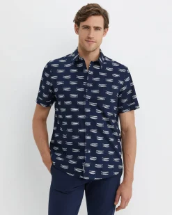 Fashion Sportscraft Lake Side Short Sleeve Shirt in Navywhite Navy/white
