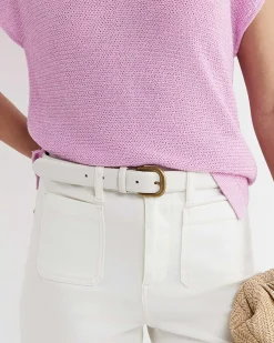 Outlet Sportscraft Lara Buckle Leather Belt in Ivory