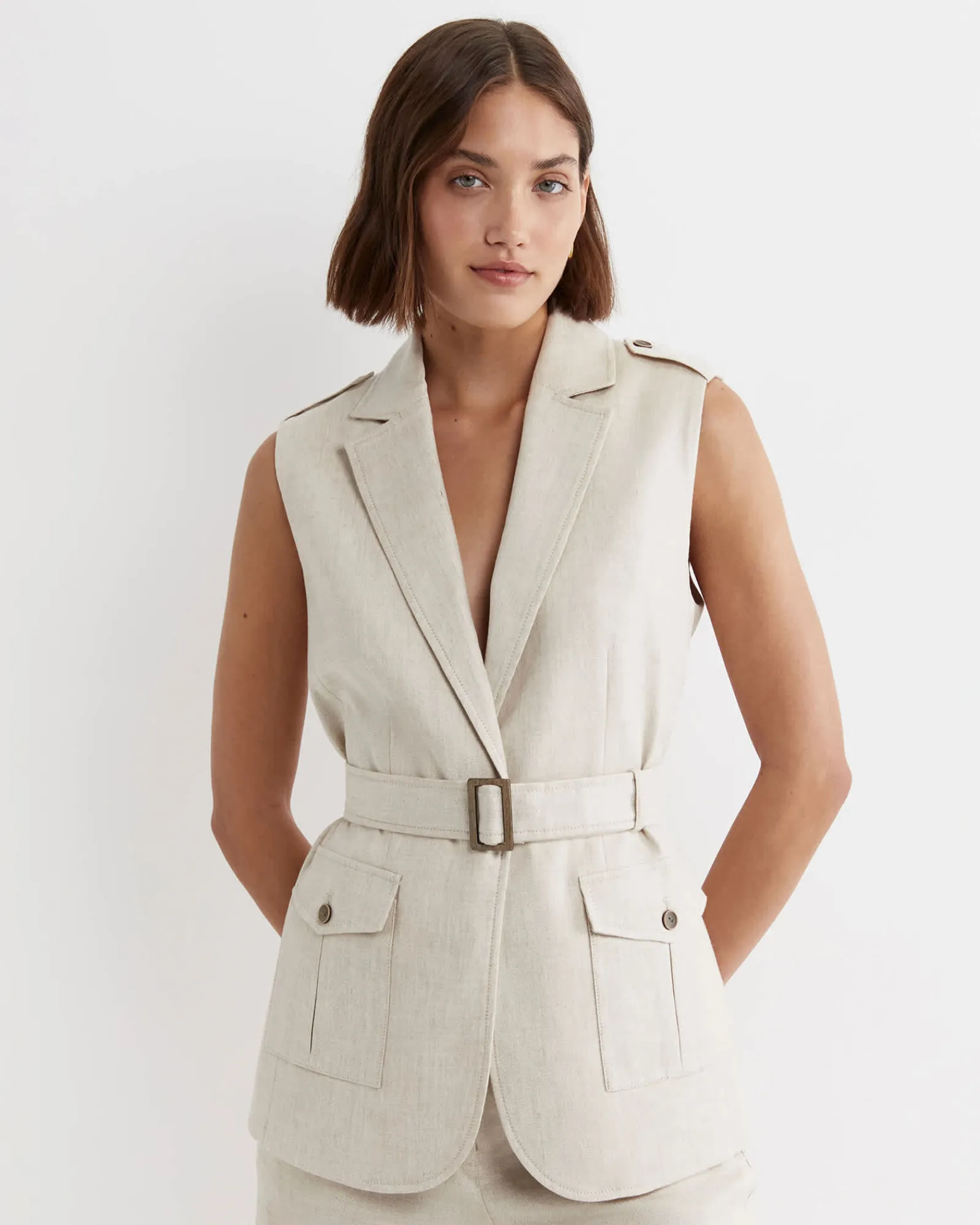 New Sportscraft Lena Linen Safari Vest in String