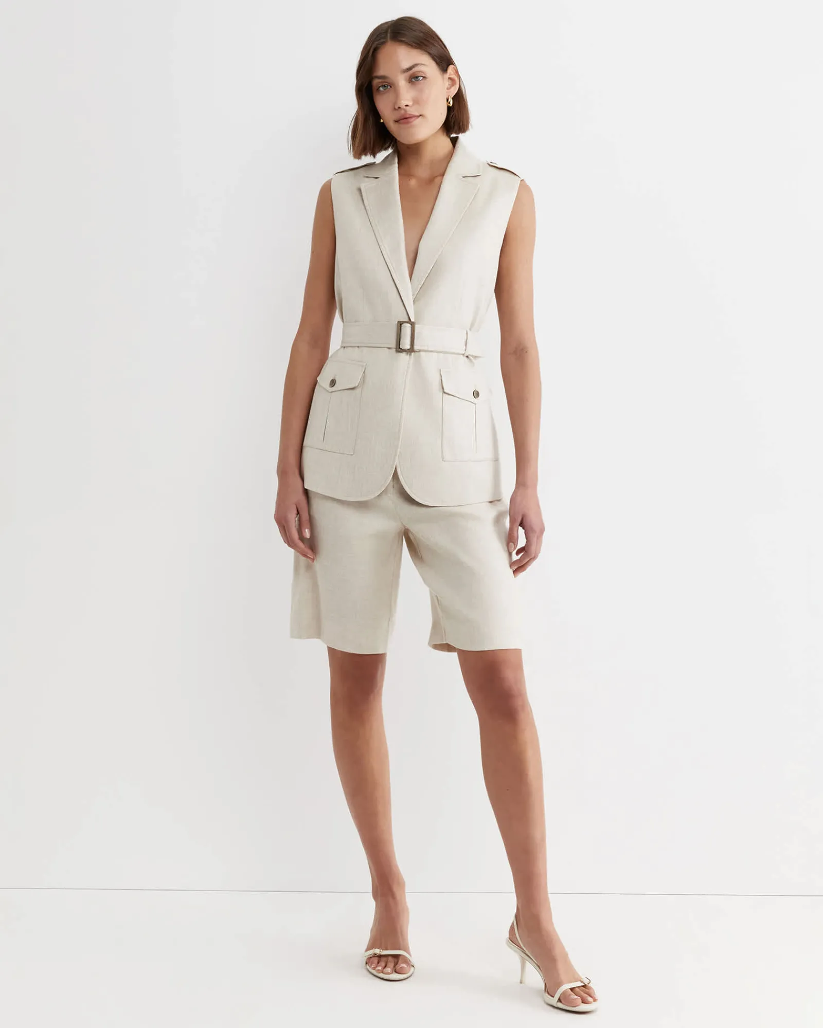 New Sportscraft Lena Linen Safari Vest in String